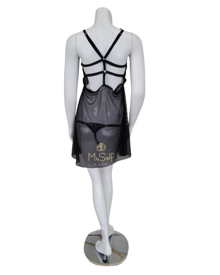 Mapale Plus Size Underwired Black Babydoll with Matching Thong myselflingerie.com