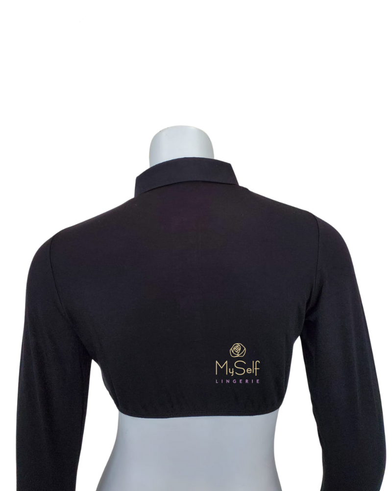 Gemsli SH324 Black Long Sleeve Crop Shell with Rounded Collar and Cuffs MYSELFLINGERIE.COM