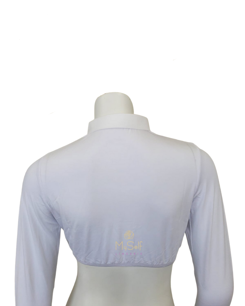 Gemsli SH324 White Long Sleeve Crop Shell with Rounded Collar and Cuffs myselflingerie.com