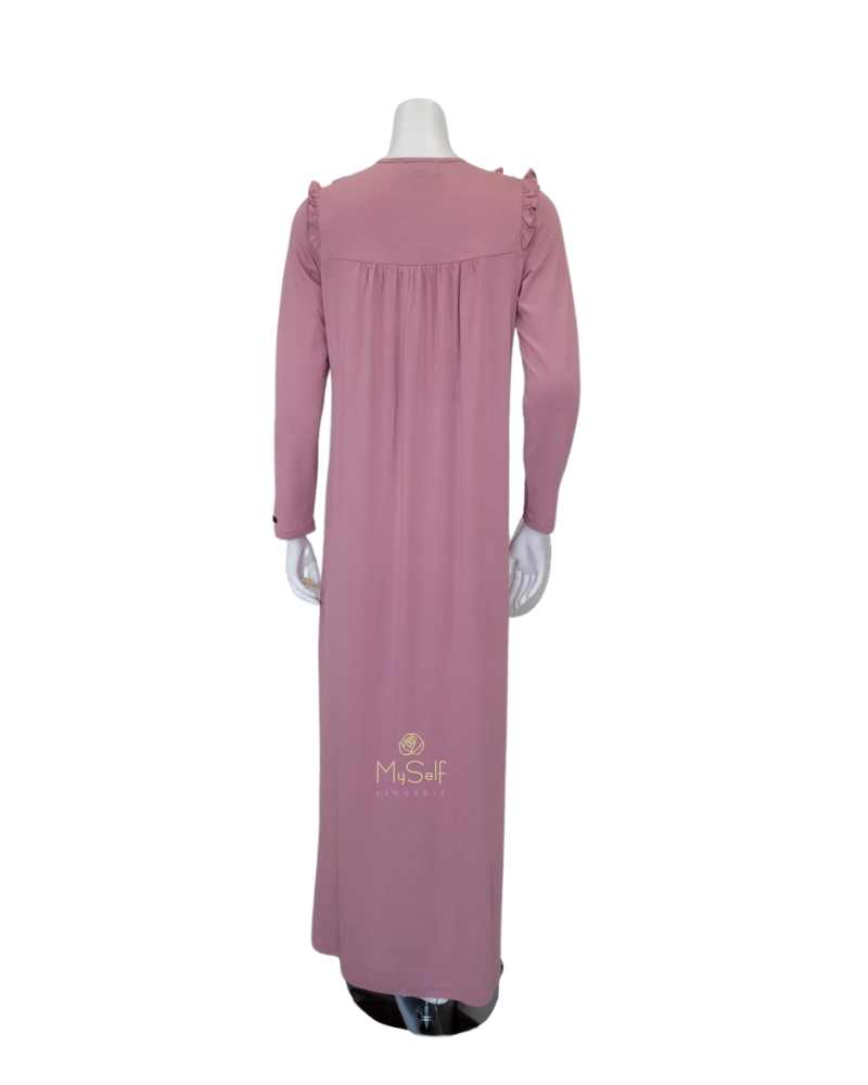 Ellwi 302 Pink Ruffle Cotton Pull On Nightgown MYSELFLINGERIE.COM