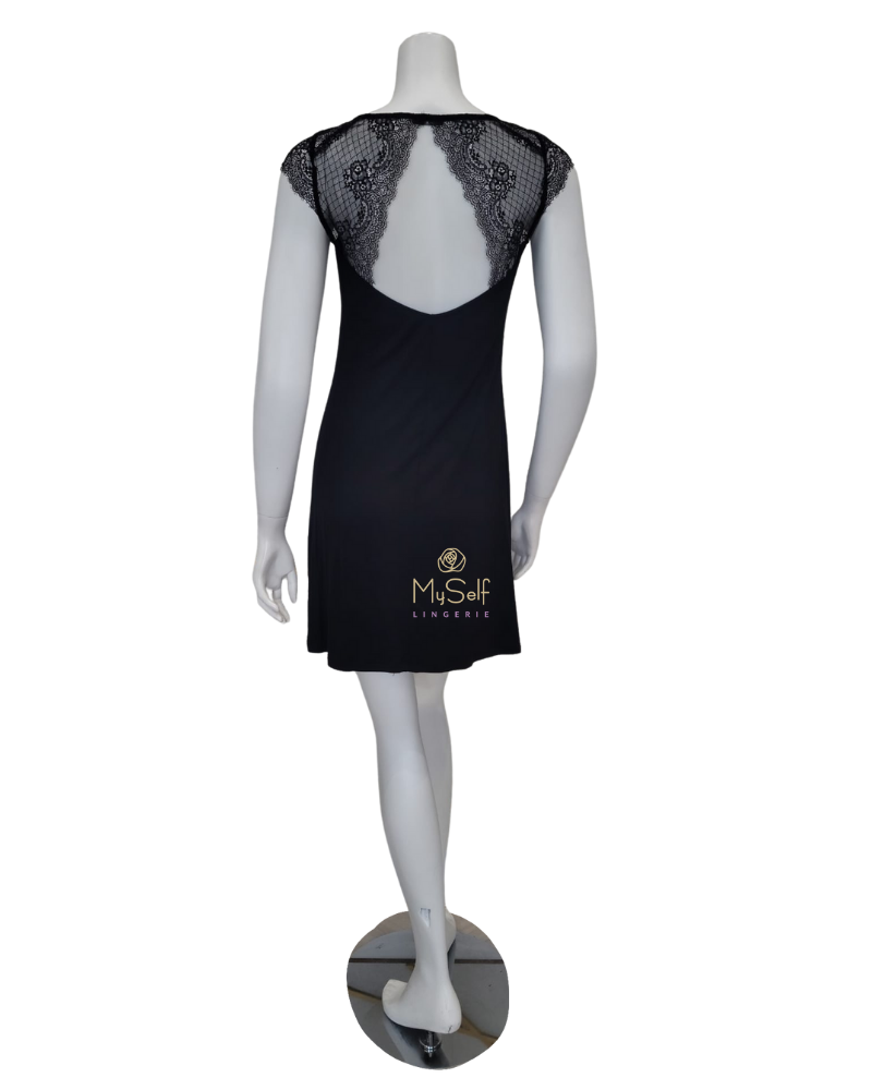  Vanilla Night and Day 3607 Black Lace Modal Chemise MYSELFINGERIE.COM