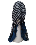  Lizi Headwear Grey/Teal Zebra Print Pre-Tied Bandanna myselflingerie.com