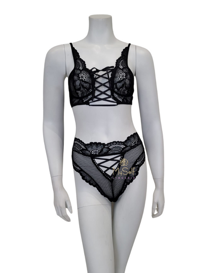 Mapale 8552 Black Sheer Lace Wire Free Bra & Hi Waist Panty Set myselflingerie.com