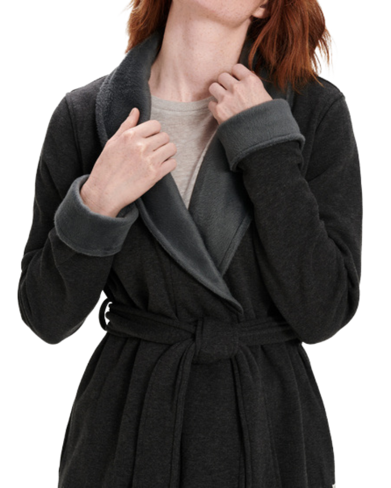 UGG 1095612 Black Bear Heather Duffield II Fleece Wrap Robe myselflingerie.com