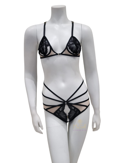 Mapale 8602 Nude & Black Mesh Bralette & Panty Set myselflingerie.com