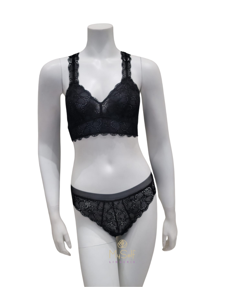 DKNY DK4522 + DK4944 Black Superior Lace Bralette & Panty Set myselflingerie.com