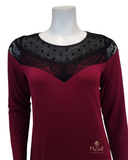 Oh! Zuza 3728 Lace & Dots Sheer Sleeve Cranberry Modal Nightshirt myselflingerie.com