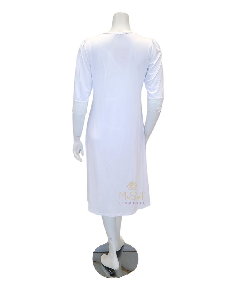 Vanilla Night and Day B49 Lace Button Down White Modal Nightshirt myselflingerie.com