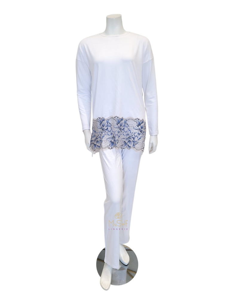 Vanilla Night and Day 3446 Lace Bottom White Modal Pajamas Set myselflingerie.com