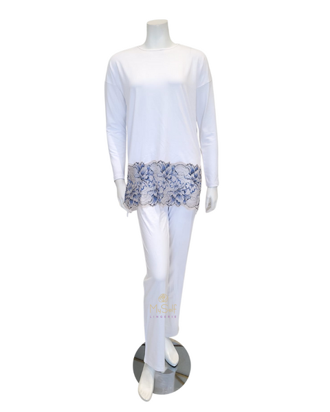 Vanilla Night and Day 3446 Lace Bottom White Modal Pajamas Set myselflingerie.com