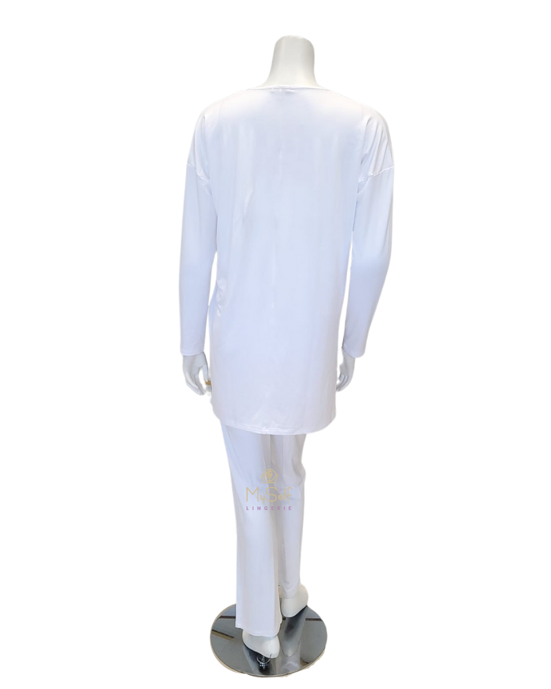 Vanilla Night and Day 3446 Lace Bottom White Modal Pajamas Set myselflingerie.com