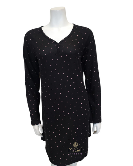 Flora Nikrooz T90544 Black Colby Hooded Knit Nightshirt myselflingerie.com