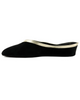 Jacques Levine 4640LL Black Suede With Gold LeatherTrim Wedge Slipper myselflingerie.com