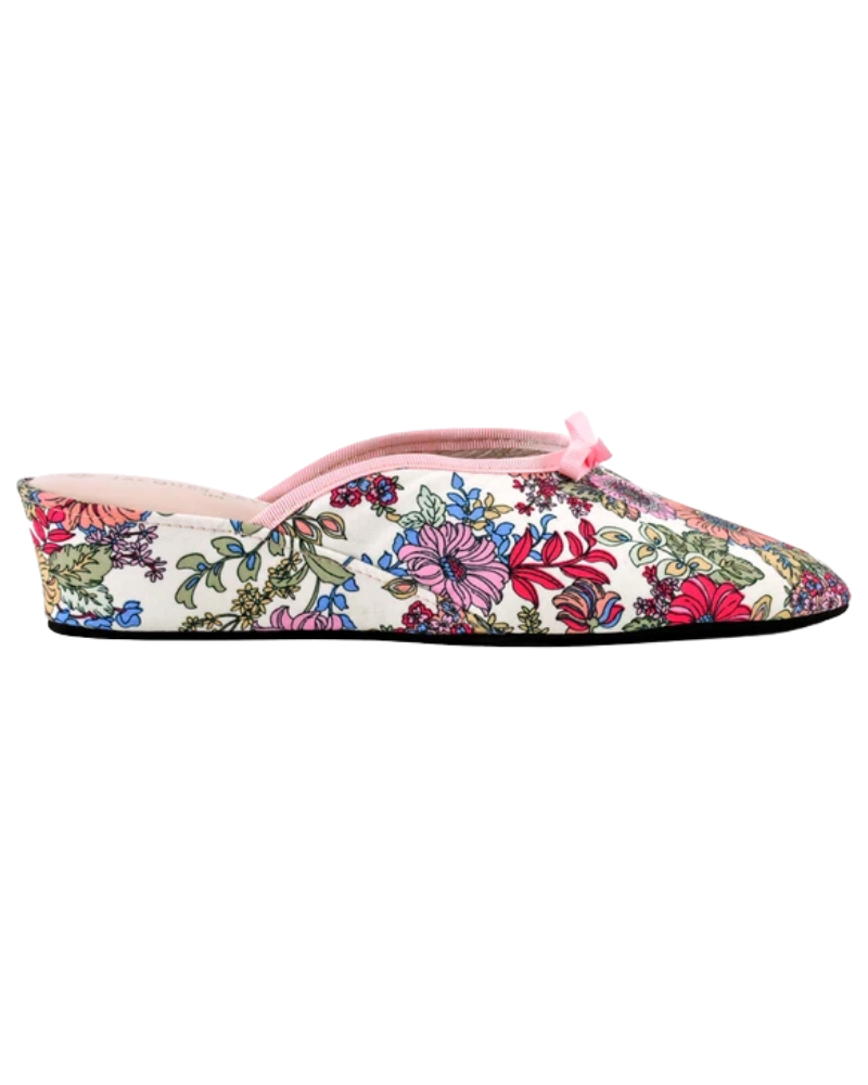 Jacques Levine 20397R Lolita Floral Print White Wedge Slippers myselflingerie.com