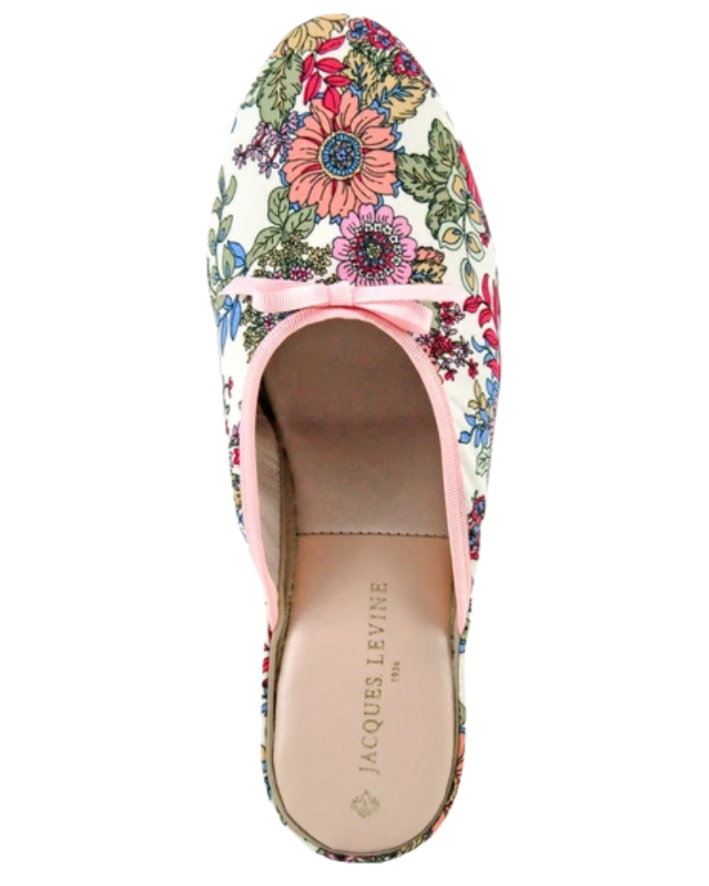 Jacques Levine 20397R Lolita Floral Print White Wedge Slippers myselflingerie.com