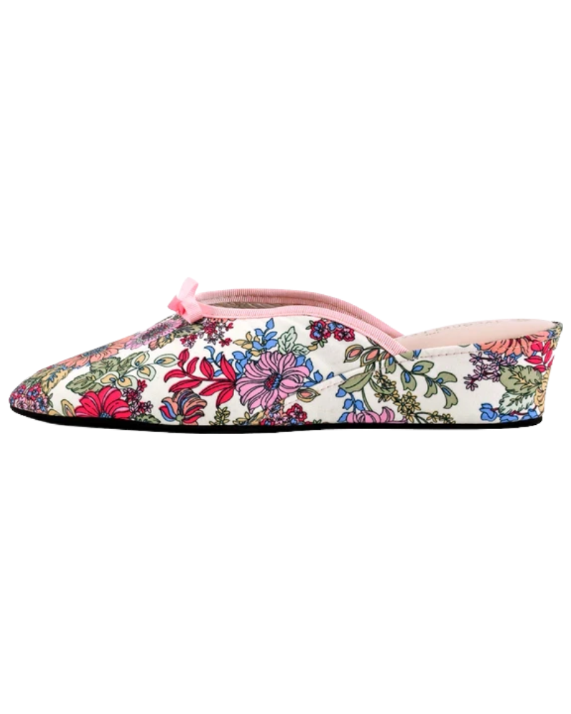 Jacques Levine 20397R Lolita Floral Print White Wedge Slippers myselflingerie.com