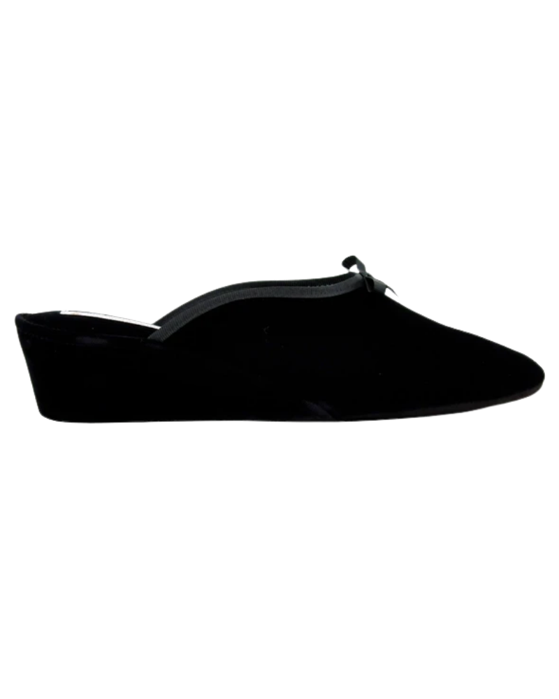 Jacques Levine 20397V Lolita Black Velvet Wedge Slipper myselflingerie.com