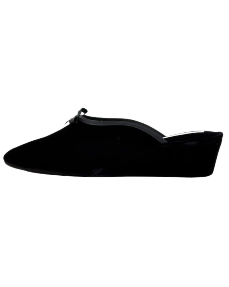 Jacques Levine 20397V Lolita Black Velvet Wedge Slipper myselflingerie.com