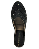 Jacques Levine 20161S Black Suede Quilted Silver Dots Wedge Slippers myselflingerie.com