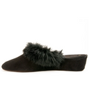  Jacques Levine 18638 Black Suede and Fur Wedge Slippers myselflingerie.com