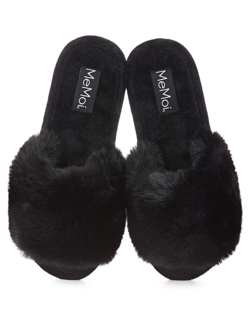 Me Moi MZP07111 Bette Black Plush Slipper myselflingerie.com