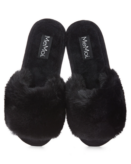 Me Moi MZP07111 Bette Black Plush Slipper myselflingerie.com