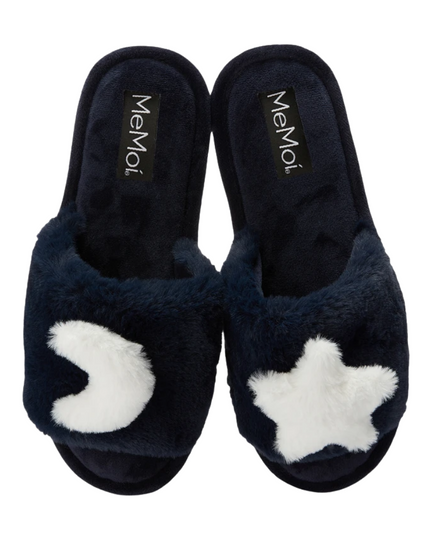 Me Moi MZP06921 Star & Moon Midnight Blue Plush Slipper myselflingerie.com