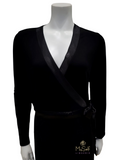 Oh! Zuza IC015.L Satin Trimmed Black Modal Long Morning Robe myselflingerie.com