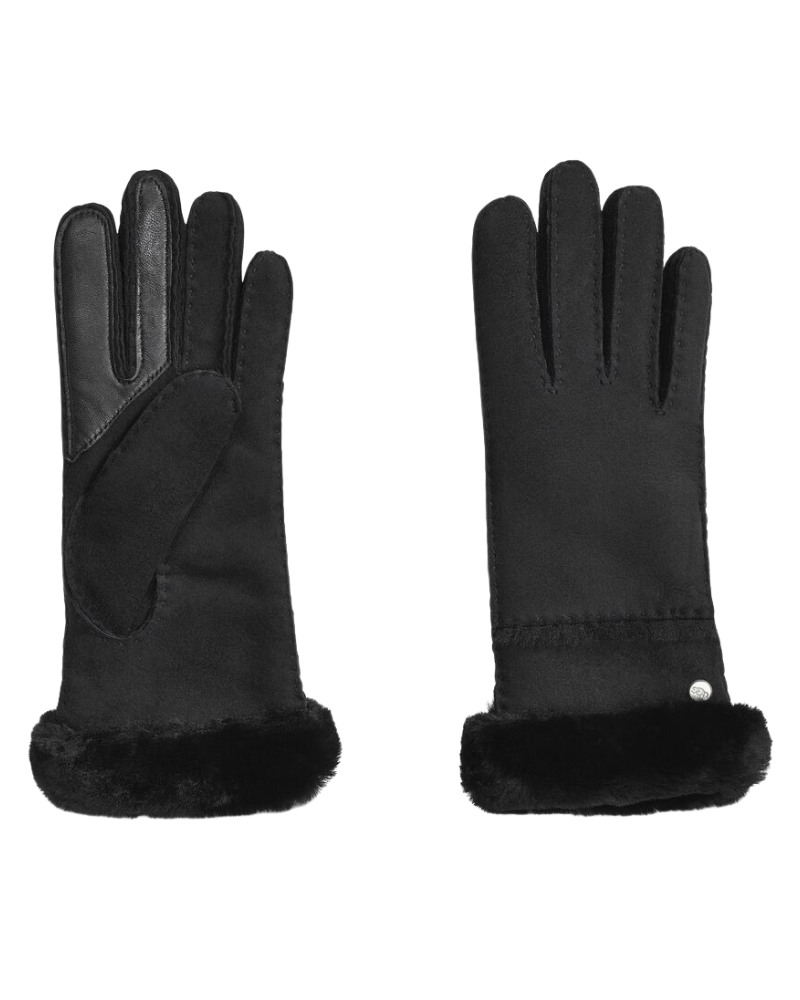 UGG 17371 Black Sheepskin Seamed Gloves myselflingerie.com