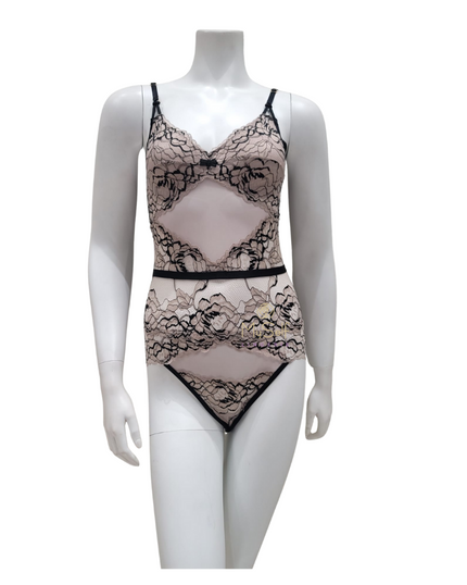 Montelle 9465 Black/Taupe Parisian Kiss Lace Triangle Bodysuit myselfingerie.com