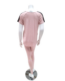 Oh! Zuza OZ211 Dusty Pink Black Lace Short Sleeve Pajamas Set myselflingerie.com