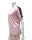 Oh! Zuza OZ211 Dusty Pink Black Lace Short Sleeve Pajamas Set myselflingerie.com