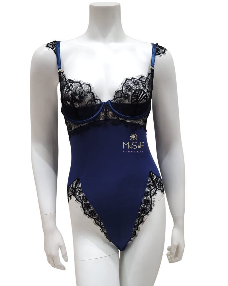 Oh La La Cheri 51-11425 Nicole Estate Blue & Black Molded Cup Teddy myselflingerie.com