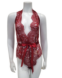 Oh La La Cheri 52-11025 Rhubarb Eyelash Lace Halter Teddy with Ties MYSELFLINGERIE.COM