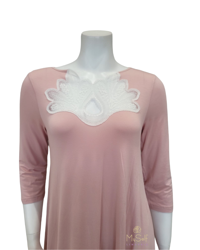 Oh! Zuza OZ246 Dusty Pink Flared Modal Nightshirt with White Lace Neckline myselfingerie.com