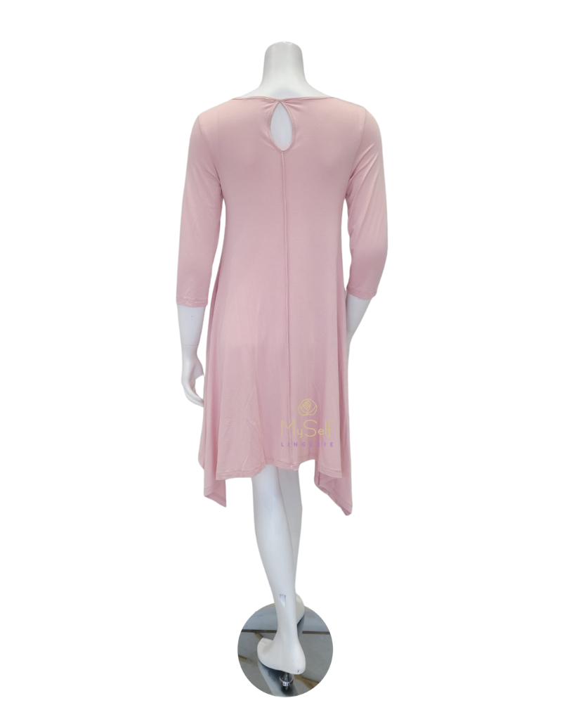 Oh! Zuza OZ246 Dusty Pink Flared Modal Nightshirt with White Lace Neckline myselfingerie.com