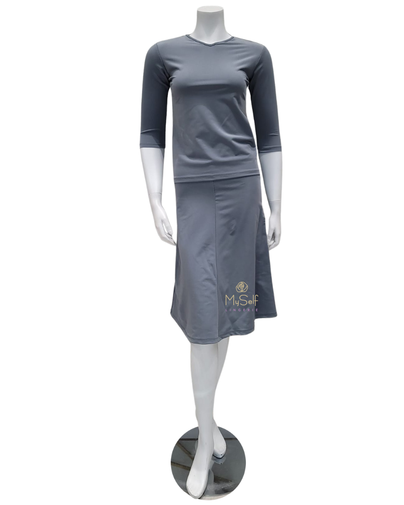 Jackie O' Loungewear 2PC-JR-SWM-GRY Grey Junior Swim Top & Skirt Set myselflingerie.com