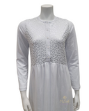 415-WT Metallic Leopard Print White Button Down Cotton Nightgown