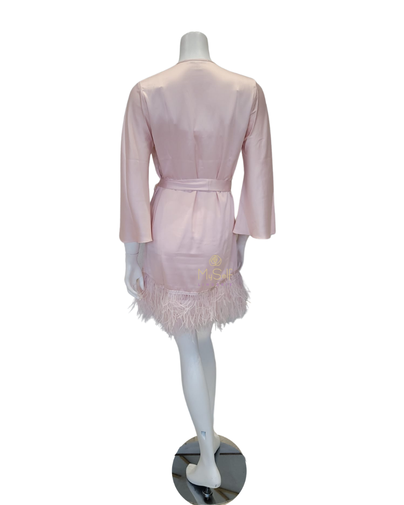 Rya Collection 195 + 394 Pink Petal Heavenly Chemise & Feathers Satin Kimono Wrap myselflingerie.com