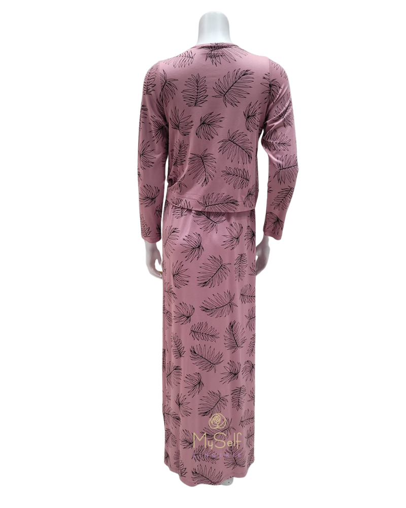 Ellwi 414-PK Metallic Leaf Print Pink Cotton Nursing Nightgown myselflingerie.com