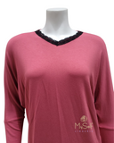  Ellwi 421-PKL Dolman Sleeve Lace V Neck Pink Cotton Pajamas myselflingerie.com