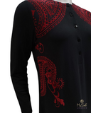 Chicolli FW21N07A Flocked Paisley Black Button Down Cotton Nightgown myselflingerie.com