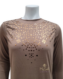 Lunderbeck LN096C Gold Foil Lace Effect Hot Mocha Mix Nursing Coverall Nightgown myselflingerie.com