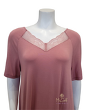 Vanilla Night and Day 3444 Lace Finesse Short Sleeve Antique Rose Modal Nightshirt myselflingerie.com