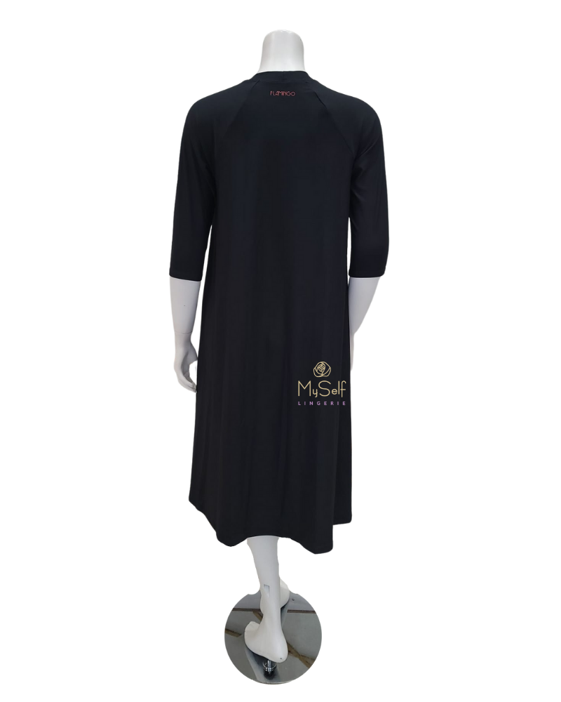 Flamingo WSD-BKT Summer Black Swing Swim Dress Tall Length myselflingerie.com