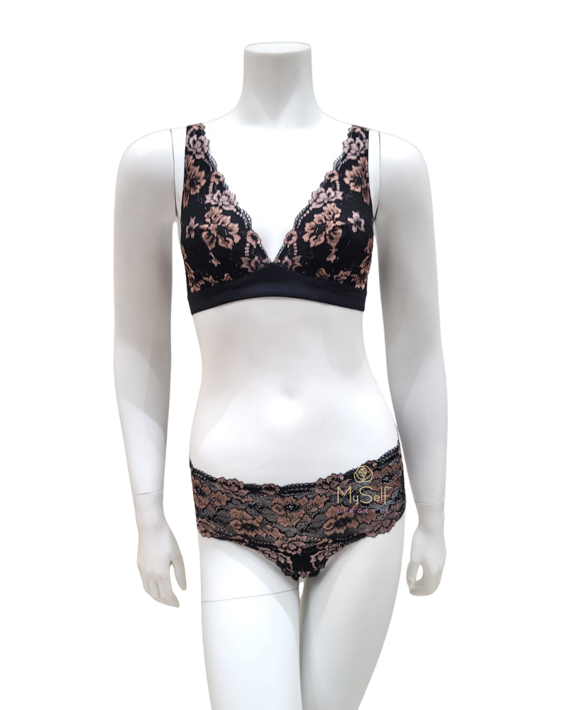 Cosabella SAVON1302 + 0723 Savona Black/Mandorla Bralette Set  myselflingerie.com