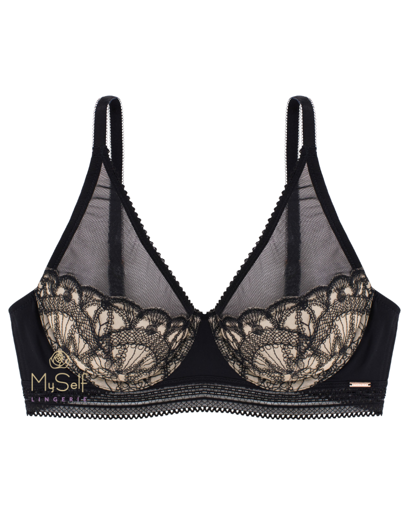Dorina D001103 Black/Nude Embroidered Demi Underwire Bra  myselflingerie.com