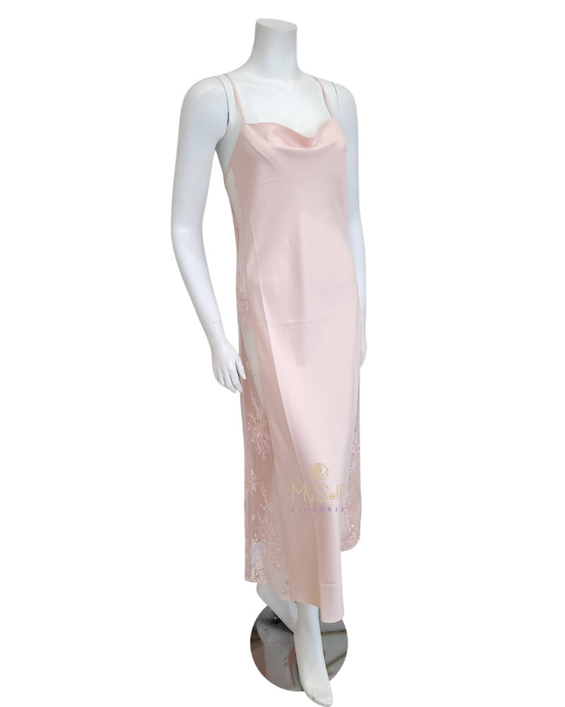 Rya Collection 219 Petal Pink Darling Lace Panel Gown myselflingerie.com