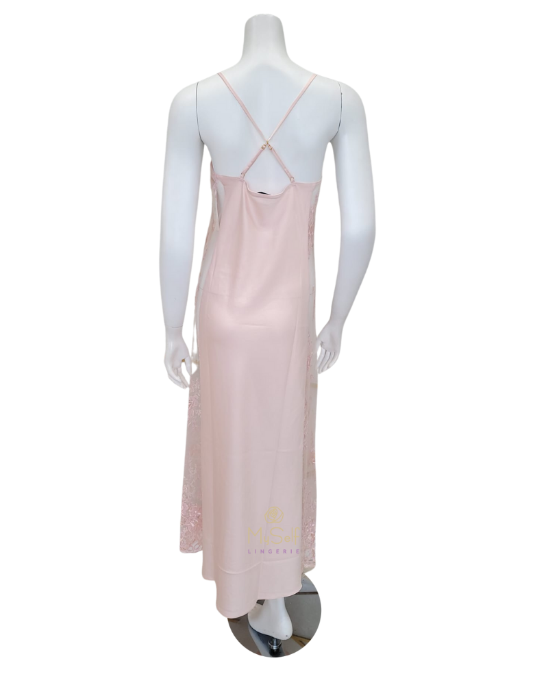 Rya Collection 219 Petal Pink Darling Lace Panel Gown myselflingerie.com