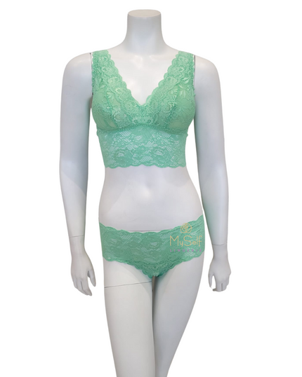 Cosabella NEVER1386 + 07ZL Ghana Green Lace Bralette & Short Set myselflingerie.com
